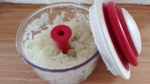 To chop onions without tears, I love this handy little Hand-Powered Food Chopper