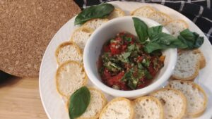 Place the toasted pieces on a platter to enjoy the Farr Better Easy Bruschetta Recipe.