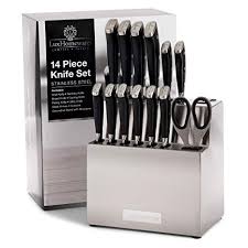 Kitchen Knife Set with Block, 14 pc, Stainless Steel - Complete Culinary Sets - Gourmet Chef, Pairing, Cooking, Steak Knives with Scissors and Built-In Sharpener